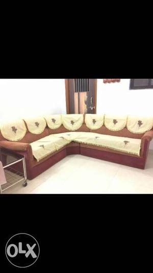 Brown And Yellow Fabric Sectional Sofa