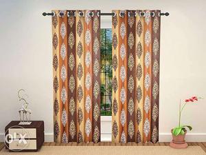 Brown And Yellow Floral Window Curtains
