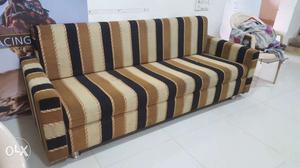 Brown, Black, And White Fabric Sofa