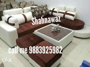 Brown and white floral L shape sofa