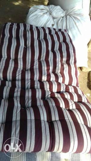Maroon And White Pinstriped Tufted Textile