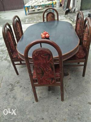 Oblong Brown Wooden Table With Chair Set