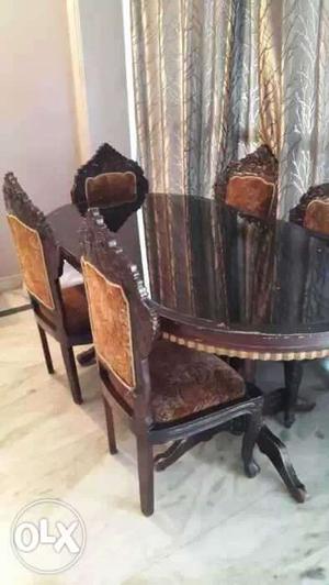 Oval Brown Wooden Table And 5 Chair Set