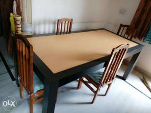 Rectangular Beige And Black Wooden 5-piece Dining Set