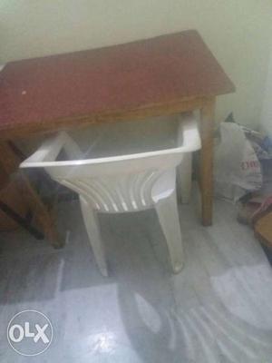 Rectangular Brown Wooden Desk With Plastic Chair