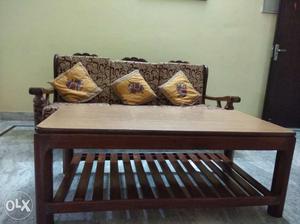 Sagwan wood sofa set five seater with centre table