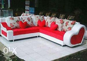 White And Red Corner Sofa With Floral Throw Pillows new sofa