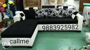 White and black Lshaped sofa set