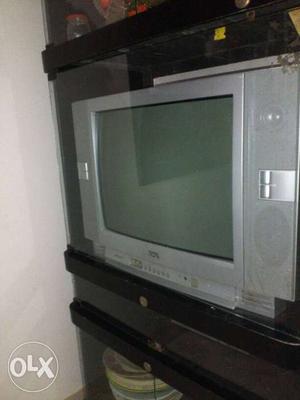 Gray CRT Television With Hutch