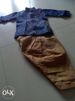 Blue Floral Kurti And Brown Midi Skirt