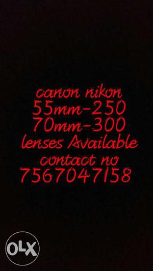 Canon and Nikon lenses my store Available