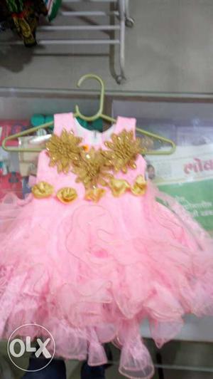 Girl's Pink And Brown Sleeveless Mesh Dress