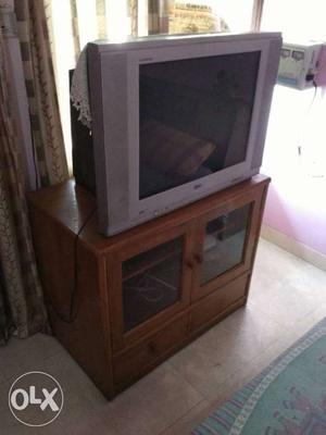 Lg Flat Screen 29" Tv With Wooden Cabinet