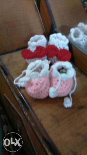 New Baby's White-and-red,pink white Crochet Booties 6-9