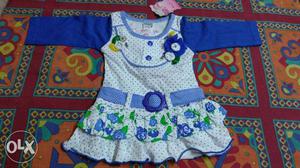 New blue white baby dress size 16