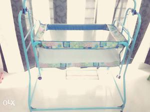 New born baby crib. Blue colour. 6 months old.