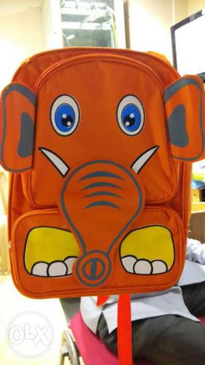 Orange Elephant-printed Backpack