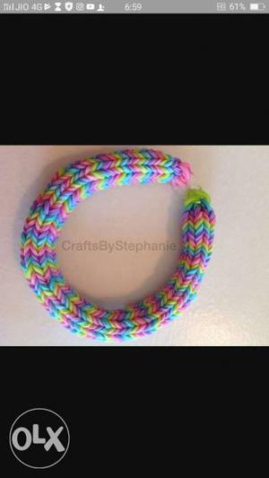 Pink, Yellow And Blue Knitted Bracelet