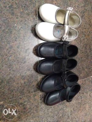 Toddler's Three Pairs Of Black And White Mary Jane Flats