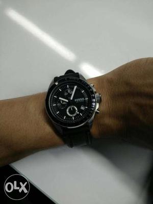 Black And Silver Round Fossil Chronograph Watch