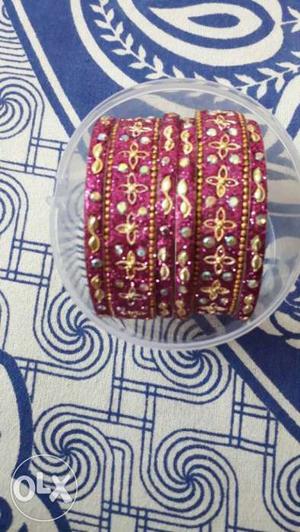 Embellished Rhinestone Purple Silk Thread Bangle