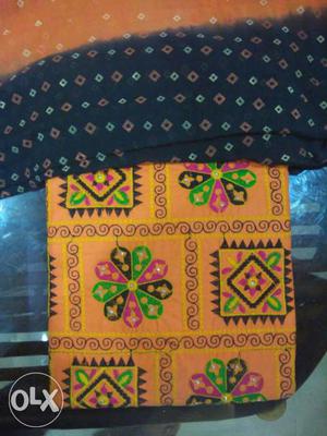 Gujarati pattern suit stuff in deep orange color