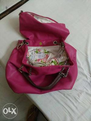 Pink And Black Leather Shoulder Bag