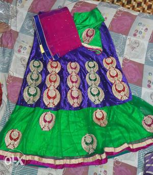 Purple And Green Floral Traditional Dress