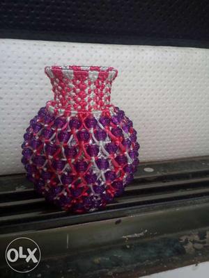 Purple, Pink, And White Beaded Vase
