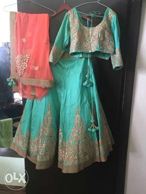 Silk lehenga with peach dupatta