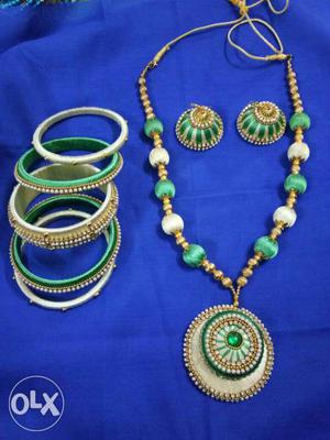 Silk thread jewellery ererings and neckset and