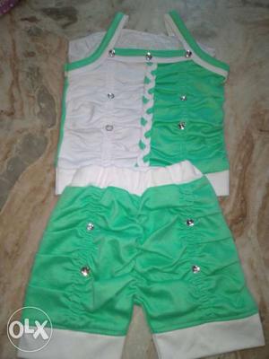 Toddler's Green-and-white Tank Top And Shorts