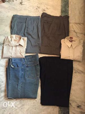 2 shirts size 44, 4 pants including one jeans & track pant