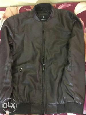 Black Zip Leather Elastic-waist Jacket