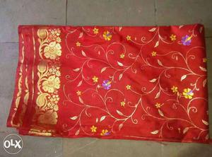Brown And Red Floral Dupatta