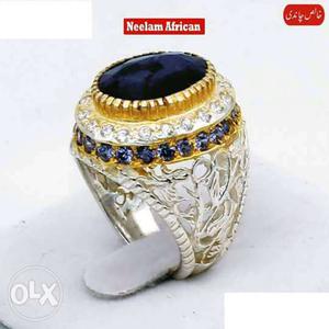 Embellished Diamond, Onyx, And Sapphire Gold Ring