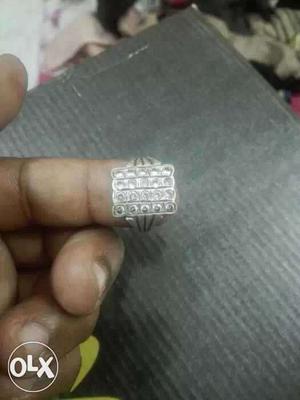 Embellished Diamond Silver Emerald Cut Ring