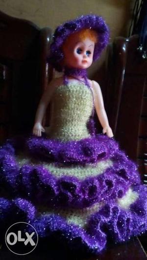 Girl And Brown And Purple Ruffled Gown Doll