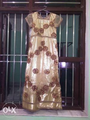 Gold-colored And Brown Floral Traditional Dress