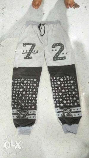 Gray And Black Star Printed Drawstring Pants