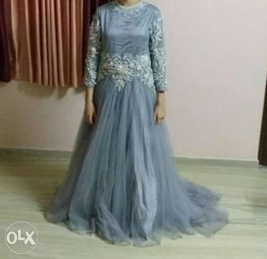 Grey forth half sleeve long gown