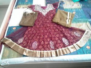 Maroon anarkali with diamond patch work with