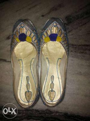 Pair Of Blue Gold And Silver Flats