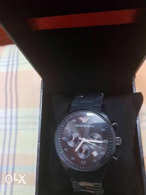 Round Black Emporio Armani Chronograph Watch - New - un-