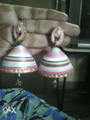 Shiny paper quilled big jhumkas