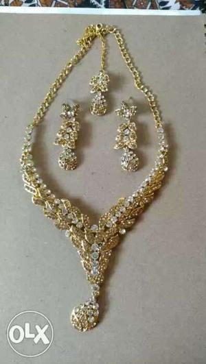 Silver And Gold Necklace With Earrings