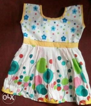 Toddler's White Floral Kids frock Cotton size 0 - 2 yrs