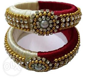 Two Red And White Thread Bangles