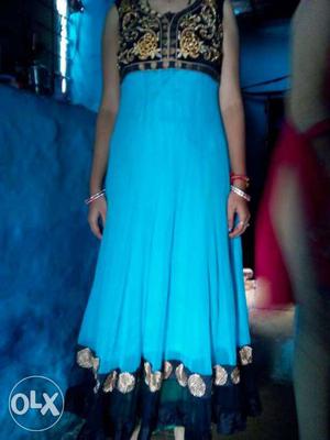 Women's Blue Sleeveless Maxi Dress