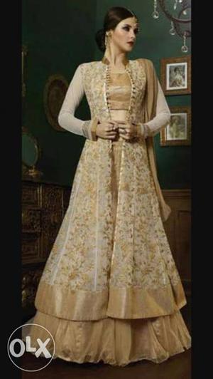Women's White And Beige Traditional Dress
